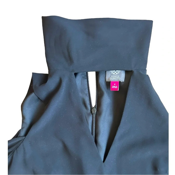 Vince Camuto Black VNeck Cutout Choker Collar chiffon cold shoulder dress Size 4 - Picture 6 of 14